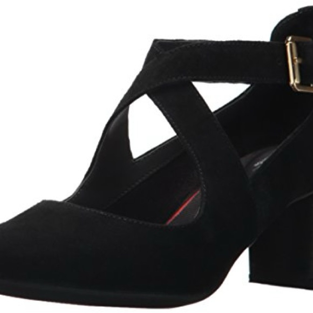 Rockport Women's Black Suede Total Motion Salima Cross Strap Heels 9.5